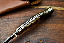 Load image into Gallery viewer, HS Cutlery | Custom Handmade Damascus Steel Blade Liner-Lock Pocket Folding Knife| Ram Horn
