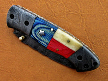 Load image into Gallery viewer, Custom Handmade Damascus Folding-Pocket Knife With Camel Bone &amp; Hard Wood Handle
