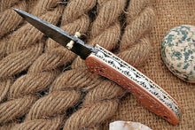 Load image into Gallery viewer, Custom Handmade Damascus Folding-Pocket Knife With Copper Engraved Handle
