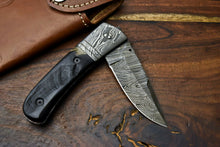 Load image into Gallery viewer, Custom Handmade Damascus Steel Blade Liner-Lock Pocket Folding Knife| Ram Horn
