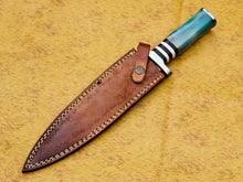 Load image into Gallery viewer, HS-856 CUSTOM DAMASCUS STEEL HUNTING/BOWIE/DAGGER KNIFE HANDLE COLORED BONE WITH SHEATH
