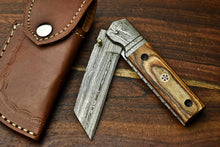 Load image into Gallery viewer, Custom Handmade Damascus Steel Blade Liner-Lock Pocket Folding Knife| HARD WOOD
