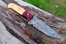 Load image into Gallery viewer, HS-726 Custom Handmade Damascus Steel Skinner Knife - Hard Wood + Bone Handle
