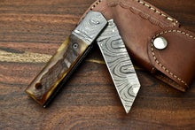 Load image into Gallery viewer, Custom Handmade Damascus Steel Blade Liner-Lock Pocket Folding Knife| Ram Horn
