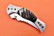 Load image into Gallery viewer, Custom Handmade Stainless Steel Folding-Pocket Knife With Ram Horn Handle

