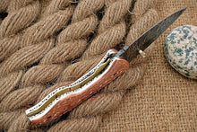 Load image into Gallery viewer, Custom Handmade Damascus Folding-Pocket Knife With Copper Engraved Handle
