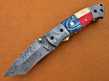 Load image into Gallery viewer, Custom Handmade Damascus Folding-Pocket Knife With Camel Bone &amp; Hard Wood Handle
