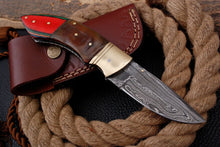 Load image into Gallery viewer, Custom Handmade Damascus Folding-Pocket Knife With Coloured Hard Wood Handle
