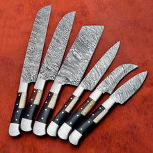 Load image into Gallery viewer, HS-143 Custom Handmade Damascus Steel 6 Piece Chef Set with Wood/Bone/Horn Handle
