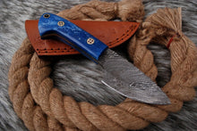 Load image into Gallery viewer, HS-737 Custom Handmade Damascus Steel Mini Skinner Knife - Blue Bone Handle
