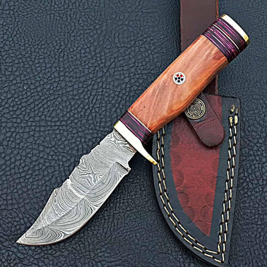 HS-420 | Custom Handmade Damascus Steel Hunting Knife - Beautiful Wood Handle