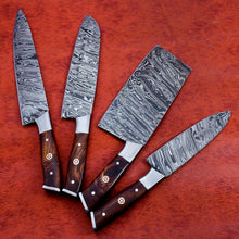 Load image into Gallery viewer, HS-141 Custom Handmade Damascus Steel Full Tang 4 Piece Chef Set with Wood Handle
