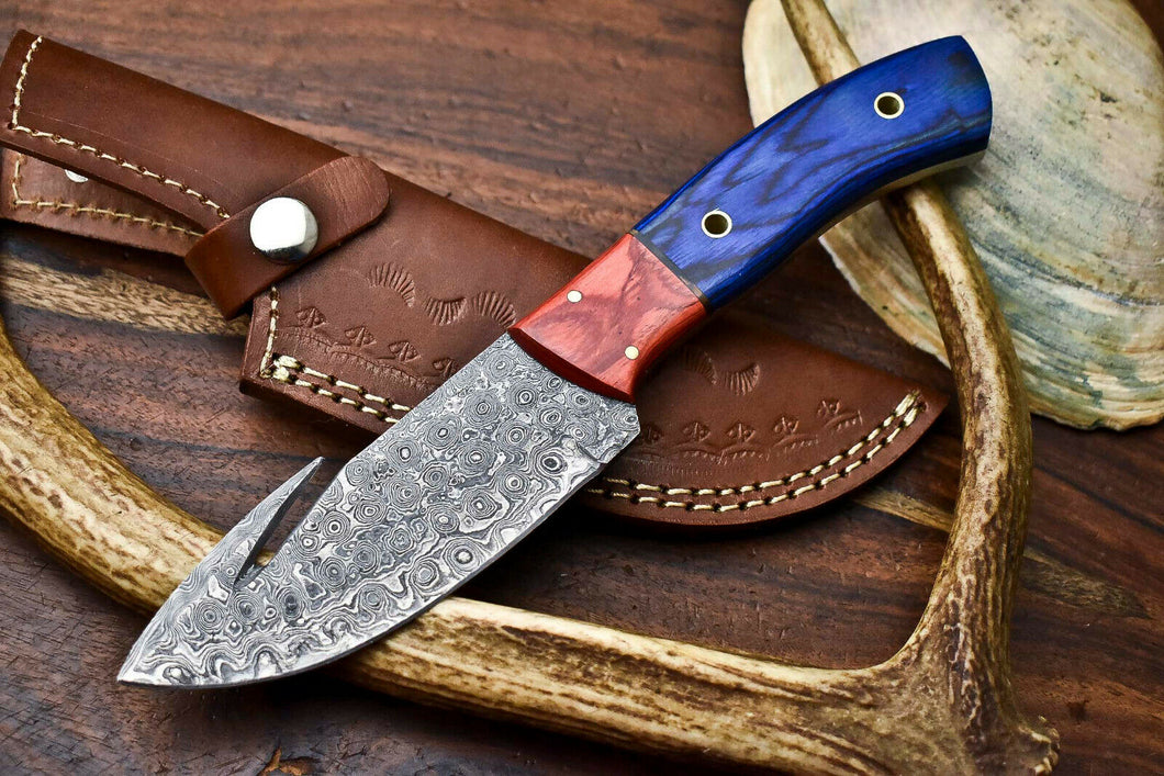 HS-628 Handmade Damascus Skinning Blade Camping Full Tang Knife