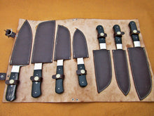 Load image into Gallery viewer, HS-230 Custom Handmade Damascus Kitchen-Chef Knives Set Lot Of 7 Pecs With  Buffalo Horn Handle
