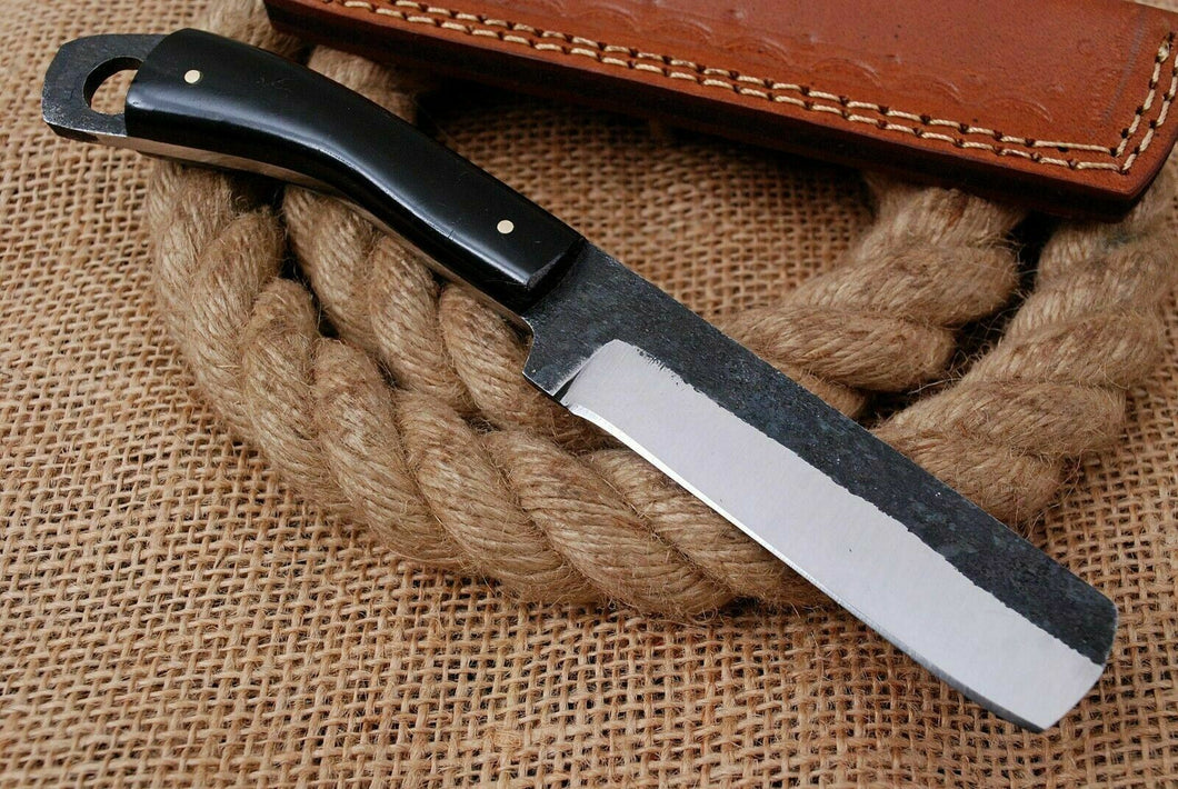 HS-1007 | Custom Handmade High Carbon Steel Cow Boy Bull Cutter Knife With Buffalo Horn Handle