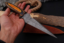 Load image into Gallery viewer, HS-507 Ten Inch Custom Handmade Damascus Hunting Dagger Boot Knife With Hard Wood Handle
