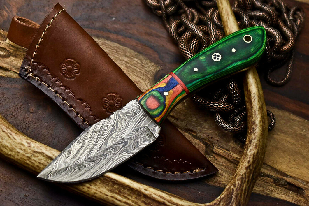 HS-679 Custom Handmade Damascus Steel Skinner Knife - Beautiful Hard Wood Handle