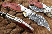 Load image into Gallery viewer, Custom Handmade Damascus Folding-Pocket Knife With Camel Bone Handle
