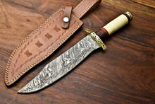 Load image into Gallery viewer, HS-332 | Custom Handmade Damascus Steel Hunitng/Bowie Knife - Camel Bone Handle
