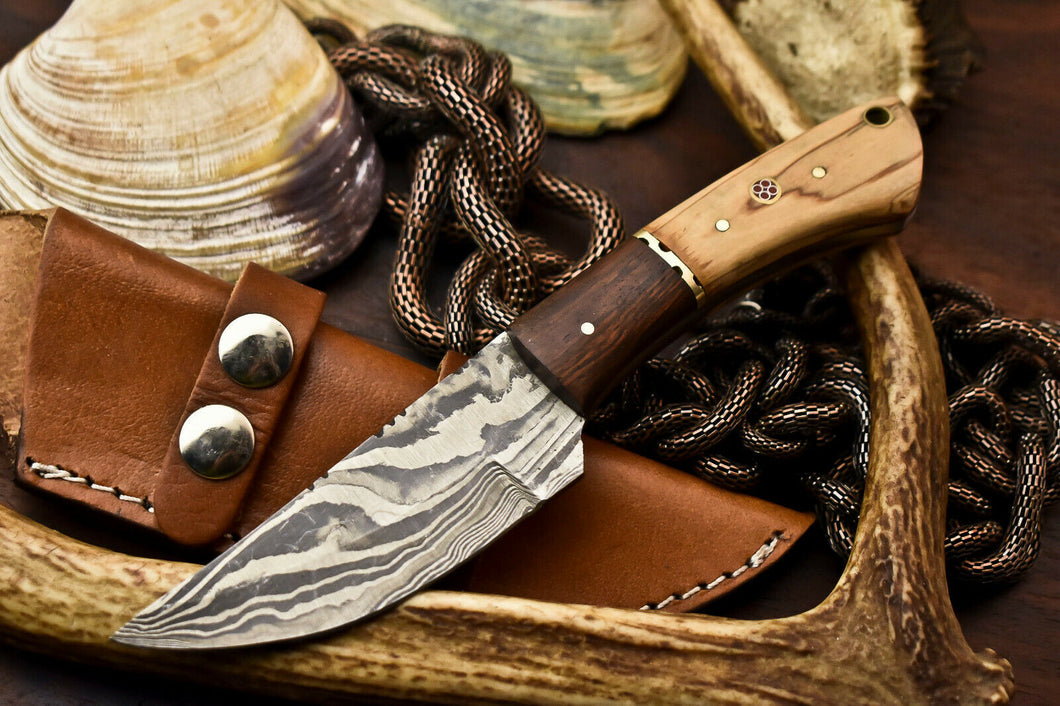 HS-723 Custom Handmade Damascus Steel Skinner Knife - Wood Handle