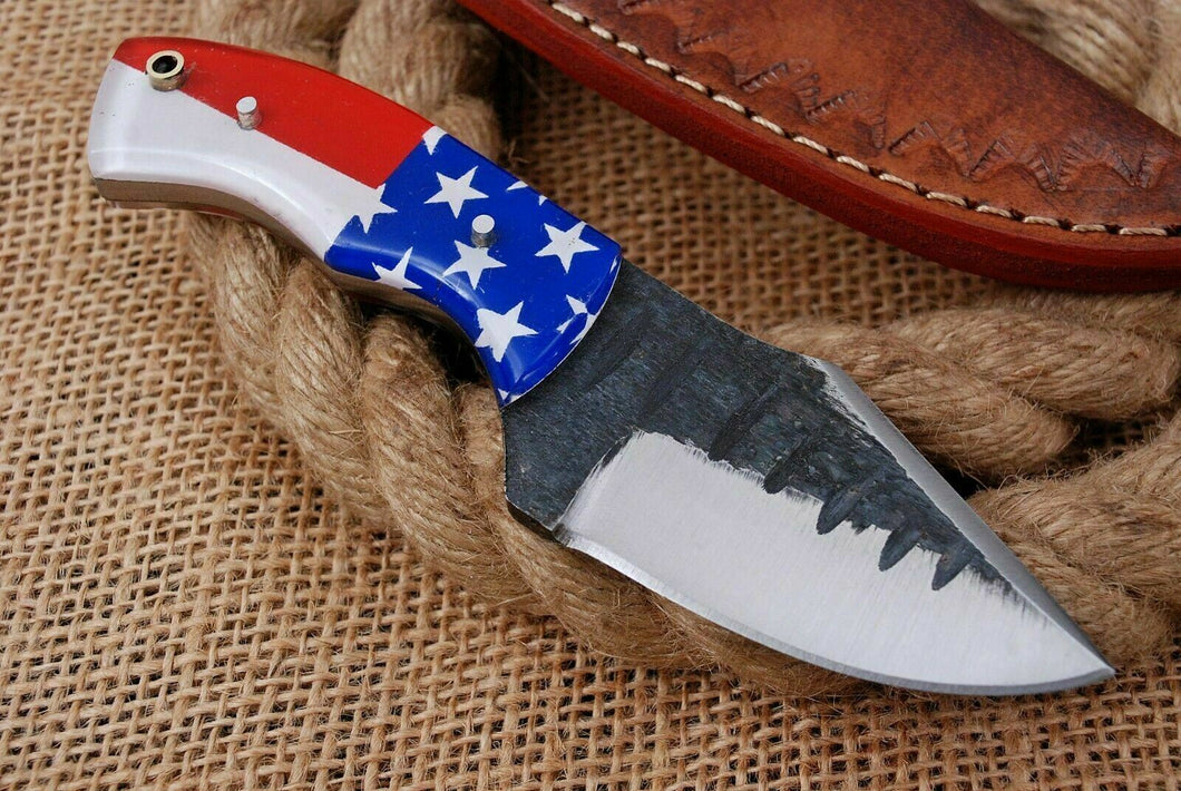 HS-745 6.0'' Custom Handmade High Carbon Mini Skinner Knife With Flag Resin Handle