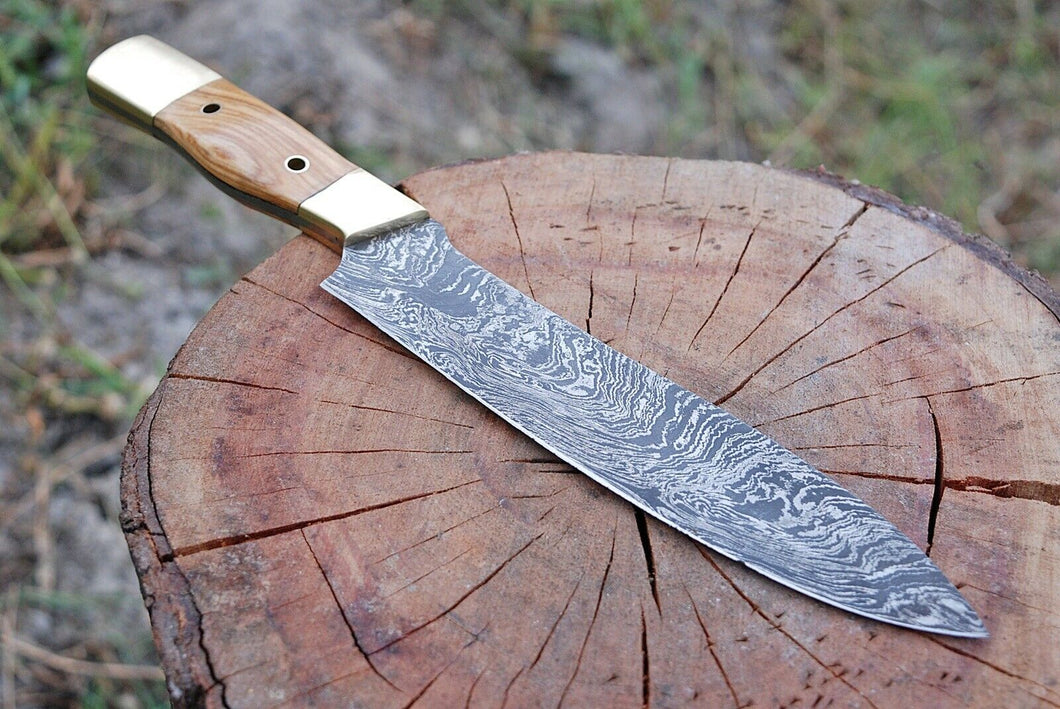 HS-290 Custom Handmade Damascus Kitchen/Chef Knife - Wood Handle - Best Price