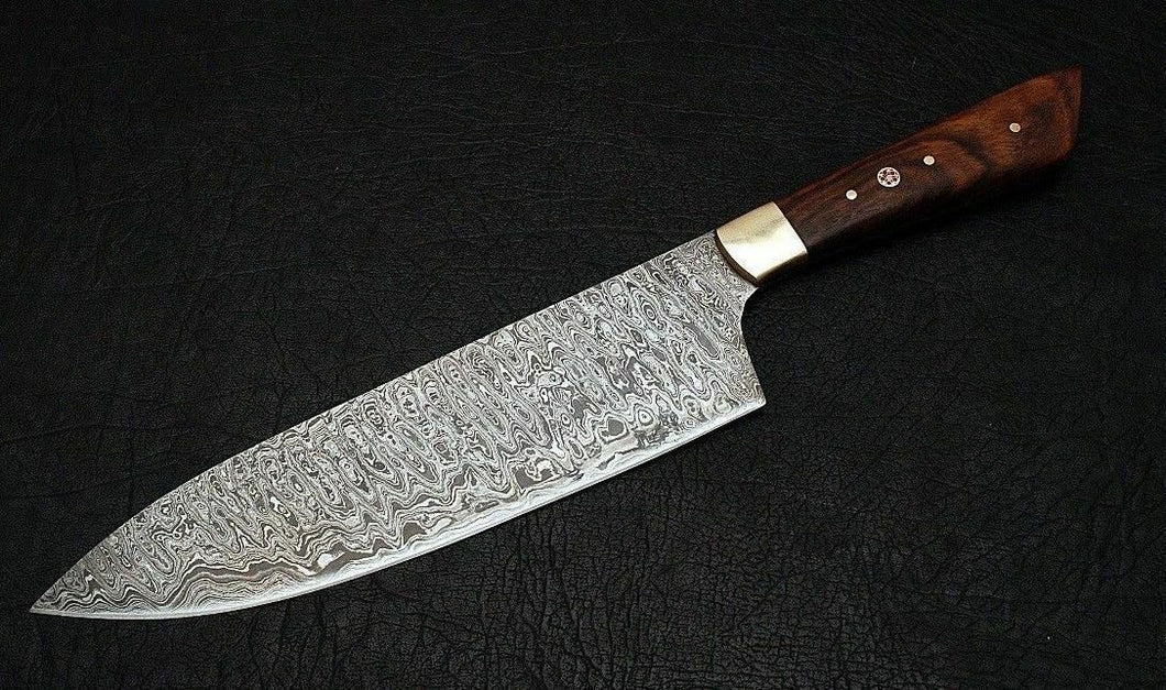 HS-298  Custom Handmade Damascus Kitchen/Chef Knife - Wood Handle - Best Price