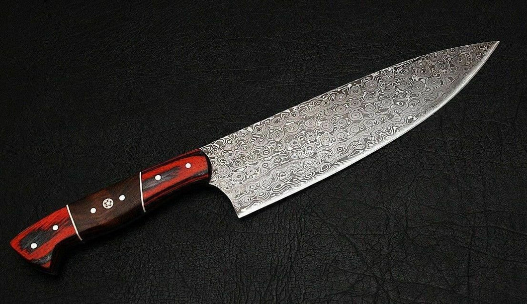 HS-456 Custom Handmade Damascus Kitchen/Chef Knife - Rose Wood Handle - Best Price