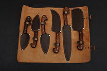 Load image into Gallery viewer, HS-208 Custom Handmade Damascus KItchen-Chef Knives Set Lot Of Six Pecs With wood Handle
