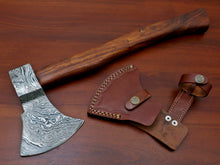 Load image into Gallery viewer, HS-1068 | Custom Handmade Damascus Hand Forged Tomahawk knife, Hatchet, Axe, Integral With Natural Wood
