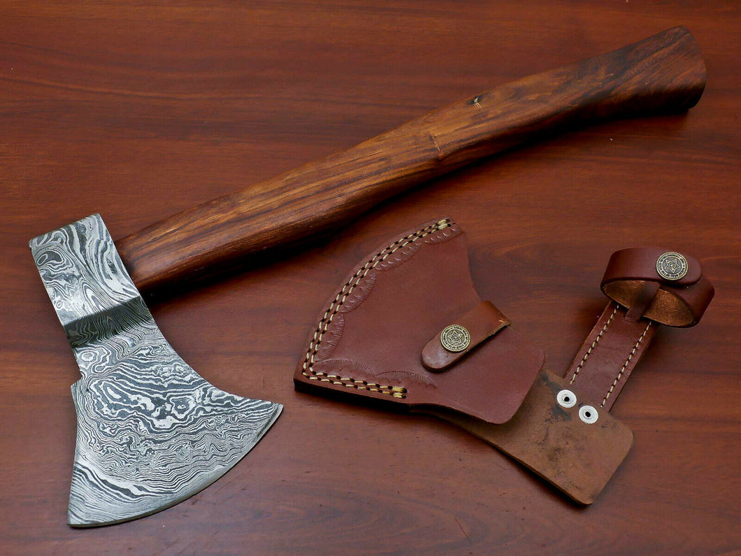 HS-1068 | Custom Handmade Damascus Hand Forged Tomahawk knife, Hatchet, Axe, Integral With Natural Wood