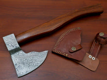 Load image into Gallery viewer, HS-1070 | Custom Handmade Damascus Hand Forged Tomahawk knife, Hatchet, Axe, Integral With Natural Wood
