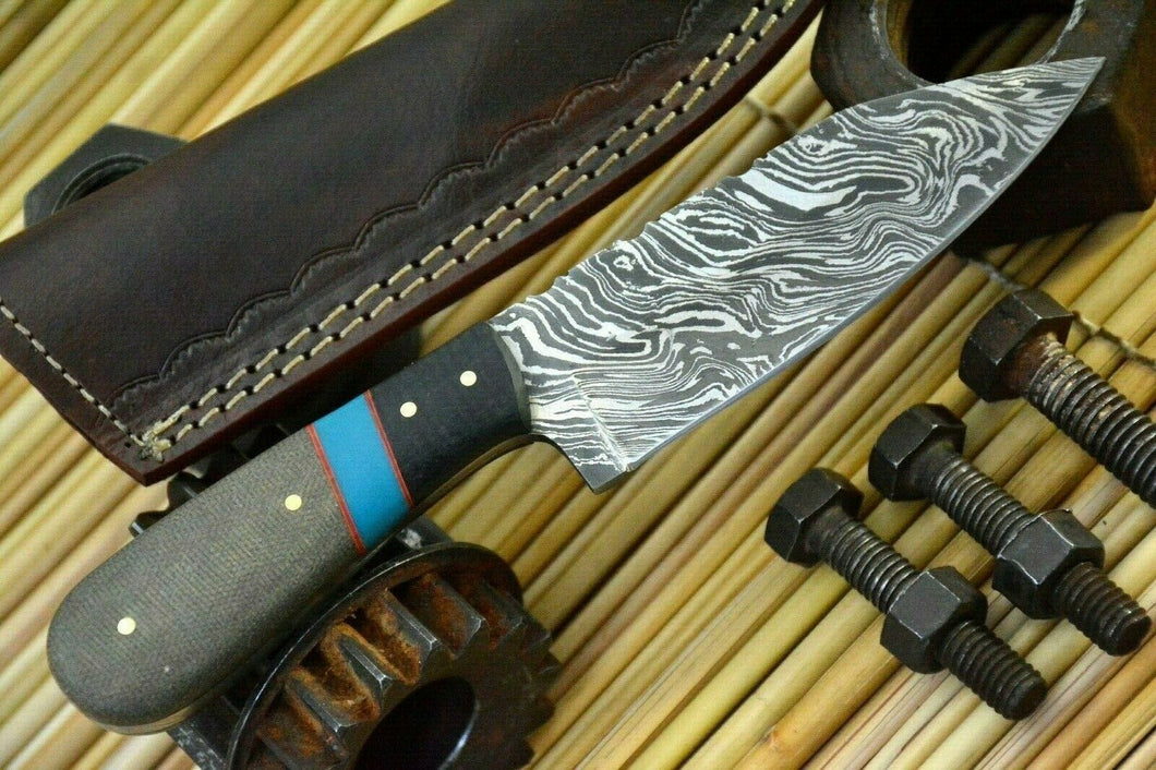 HS-844 Custom Handmade Damascus Skinner Knife With G-10 MicartaHandle