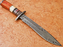 Load image into Gallery viewer, HS-349 | Custom Handmade Damascus Hunting /Bowie Knife With Hard Wood &amp; Bone Handle
