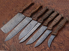 Load image into Gallery viewer, HS-231 Custom Handmade Damascus Kitchen-Chef Knives Set Lot Of 7 Pecs With Wood Handle
