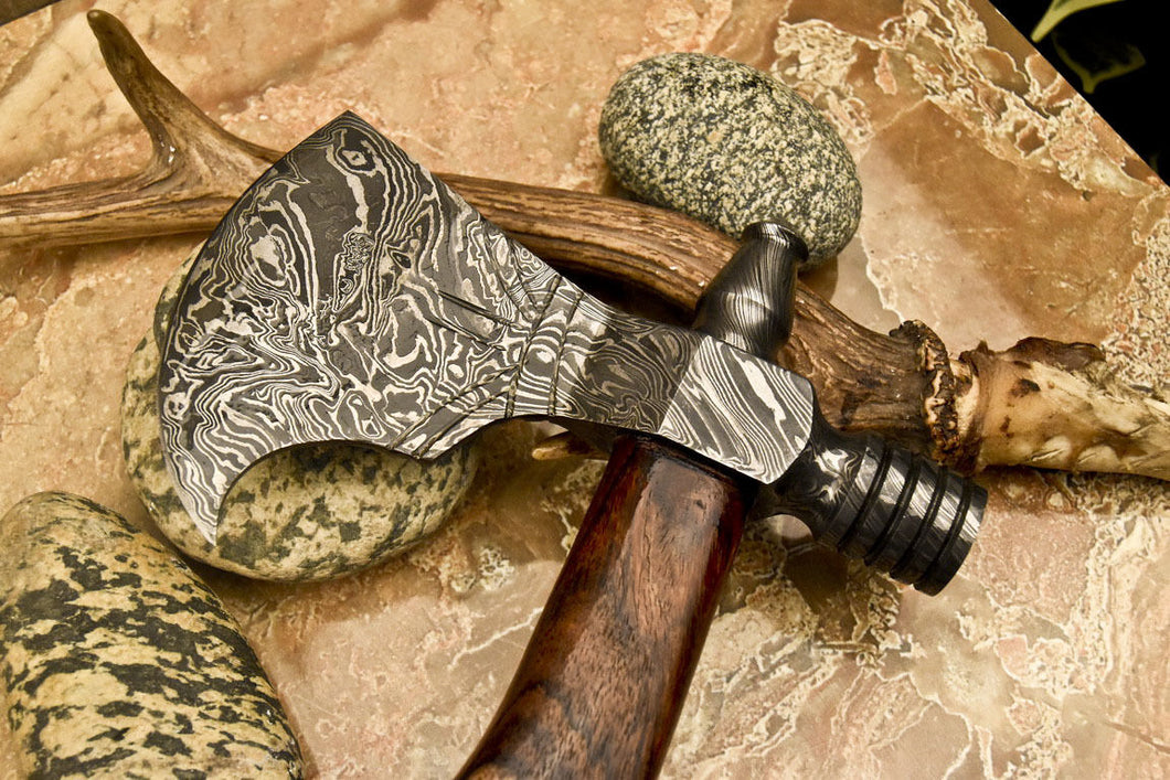 HS-1085 | Custom Handmade Damascus Tomahawk knife, Hatchet, Axe,Integral Hand Forged