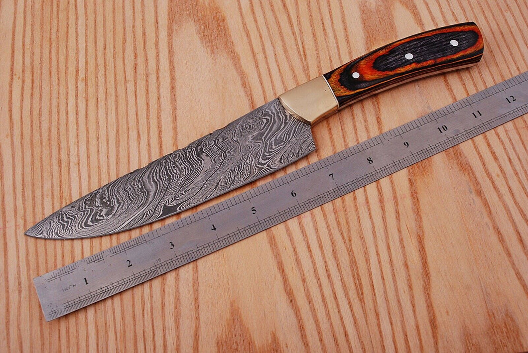 HS-289 Custom Handmade Damascus Kitchen/Chef Knife - Wood Handle - Best Price