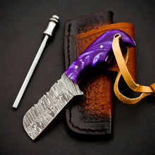Load image into Gallery viewer, HS-967 '' Custom Hand Forged 5.00" Damascus Steel Full Tang Cowboy Bull Cutter Knife
