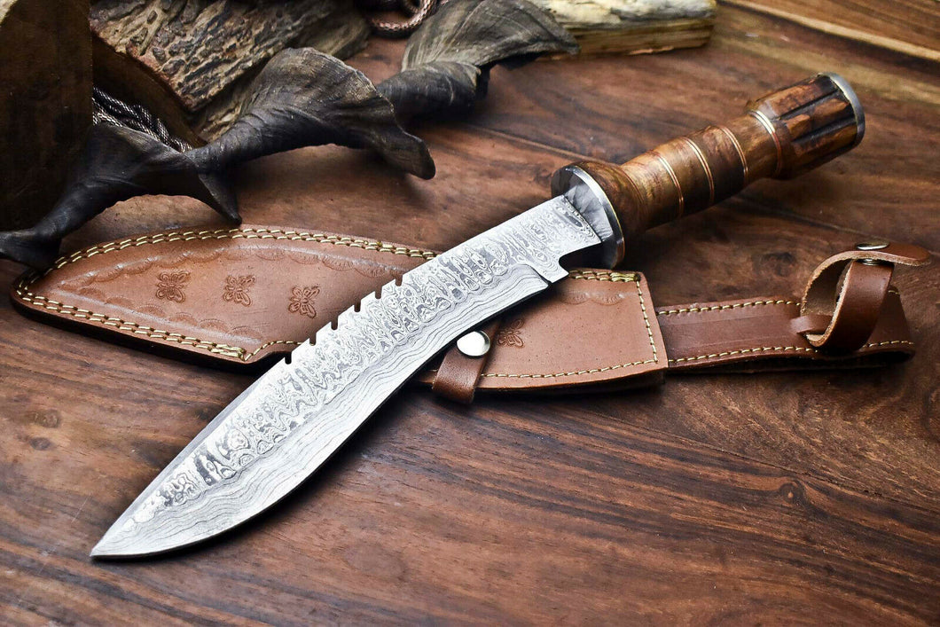 HS-867 Custom Handmade Damascus Steel Hunitng/Kukri Knife - Wood Handle