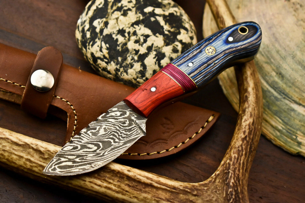 HS-722 Custom Handmade Damascus Steel Skinner Knife - Hard Wood Handle