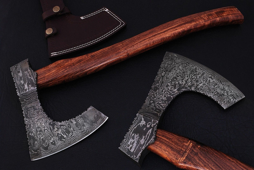 HS-1073 | Custom Handmade Damascus Steel Hand Forged Axe With Rose Wood