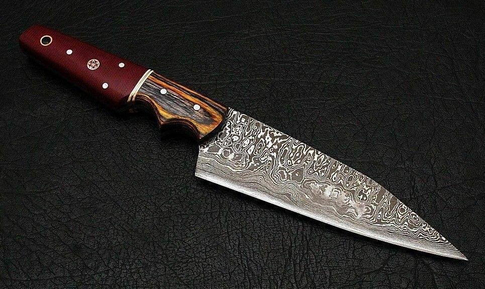 HS-452  Custom Handmade Damascus Kitchen/Chef Knife - Hard Wood Handle - Best Price