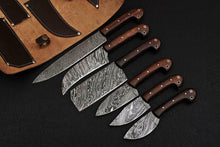 Load image into Gallery viewer, HS-208 Custom Handmade Damascus KItchen-Chef Knives Set Lot Of Six Pecs With wood Handle
