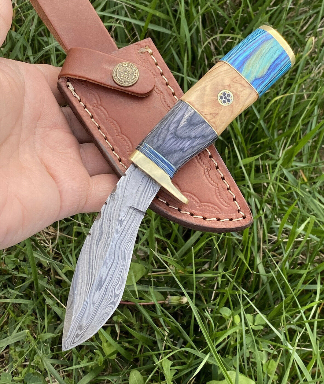 HS-877 Custom Handmade Damascus Kukri Knife With Coloured Woods Handle