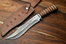 Load image into Gallery viewer, HS-316 Custom Hand Made Damascus Steel Blade Bowie Hunting Knife | LEATHER
