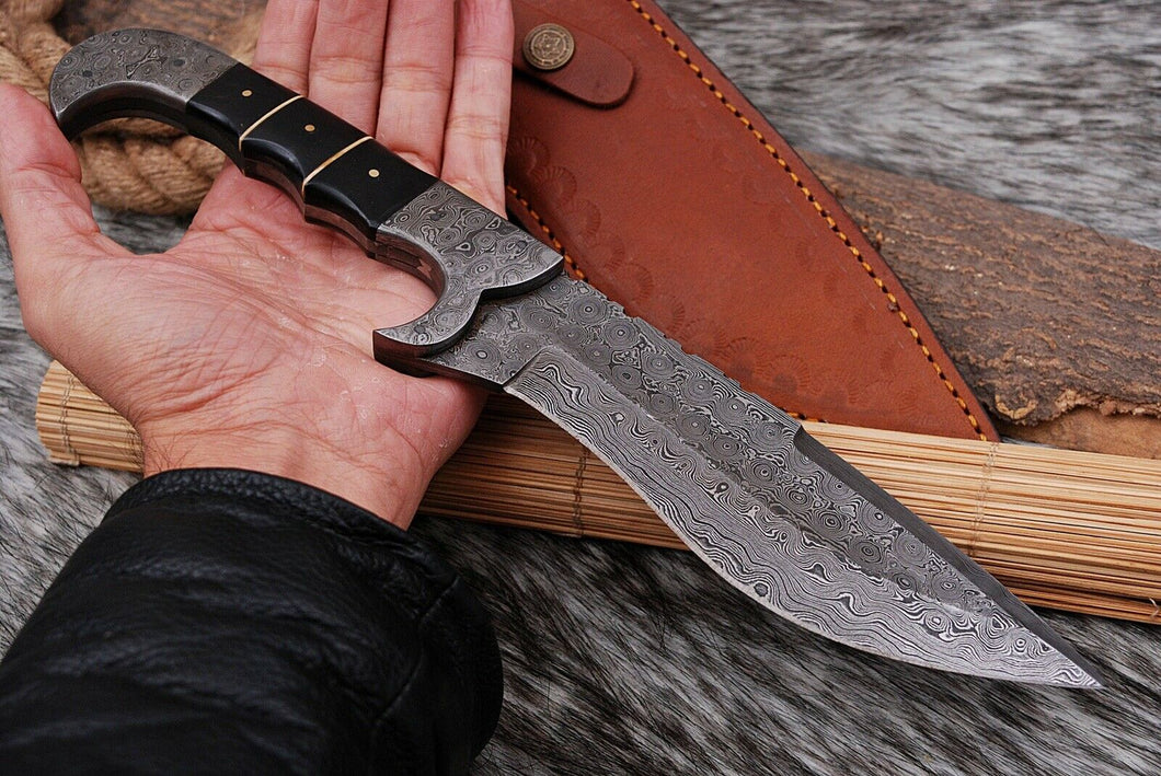 HS-878 Custom Handmade Damascus Steel Kukri Fix knife - Buffalo Horn Handle