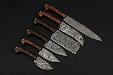Load image into Gallery viewer, HS-208 Custom Handmade Damascus KItchen-Chef Knives Set Lot Of Six Pecs With wood Handle
