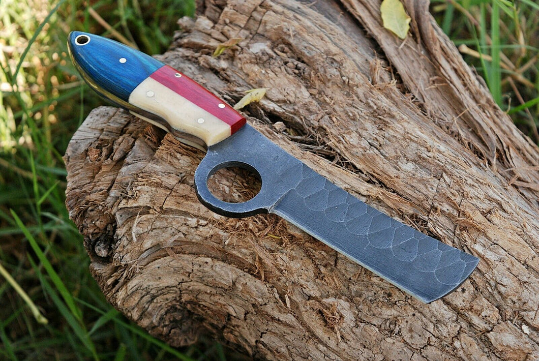 HS-1010 | Custom Handmade Rail Road Steel Cowboy Bull Cutter Knife With Beautiful Wood & Bone Handle