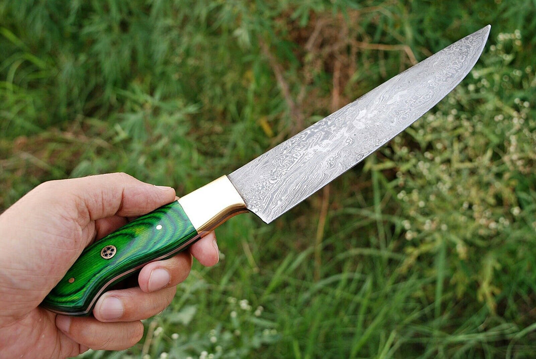 HS-295 Custom Handmade Damascus Kitchen/Chef Knife - Hard Wood Handle - Best Price