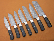 Load image into Gallery viewer, HS-230 Custom Handmade Damascus Kitchen-Chef Knives Set Lot Of 7 Pecs With  Buffalo Horn Handle
